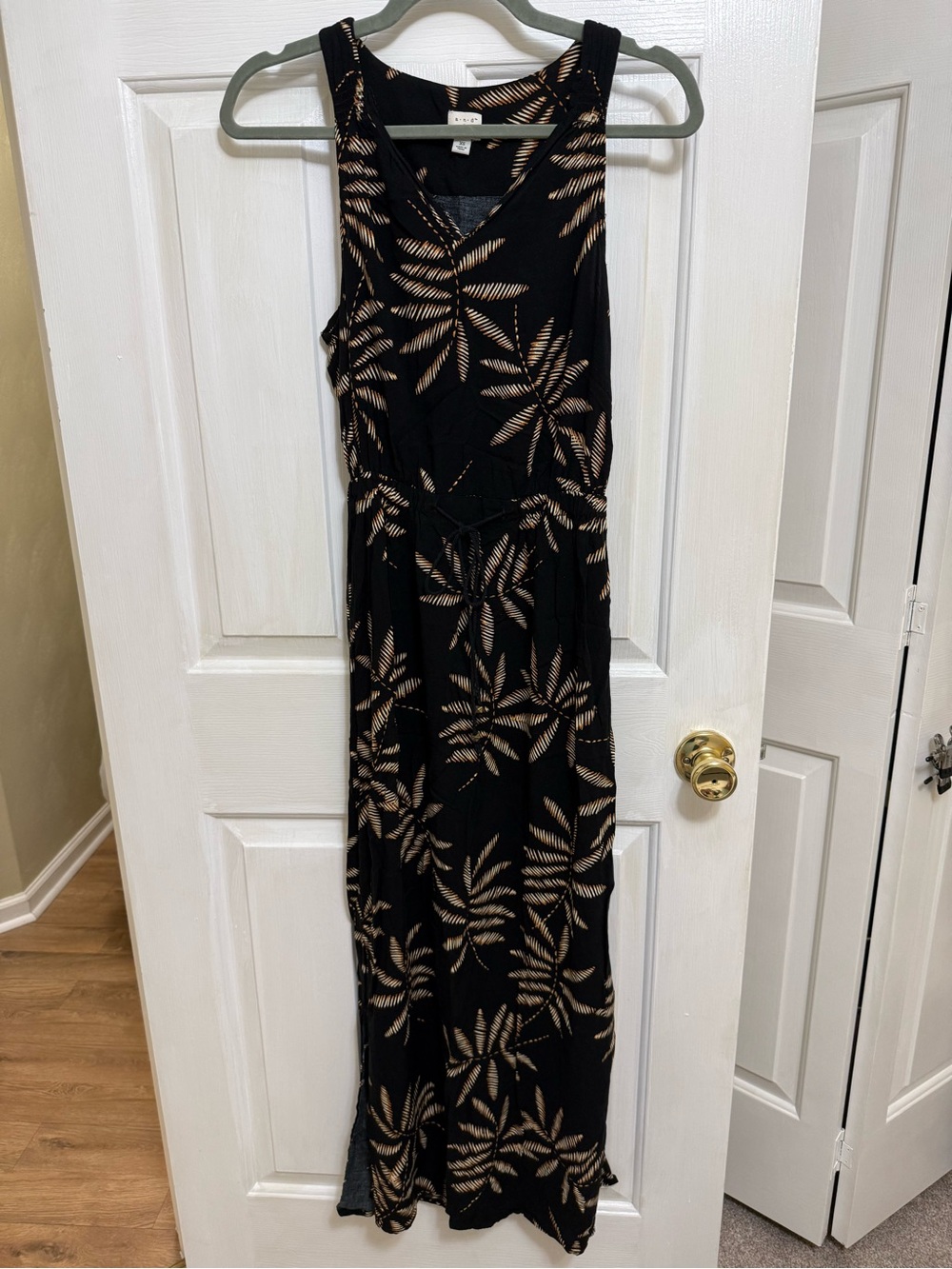 a new day Black Maxi Dress with Tan Leaf Print